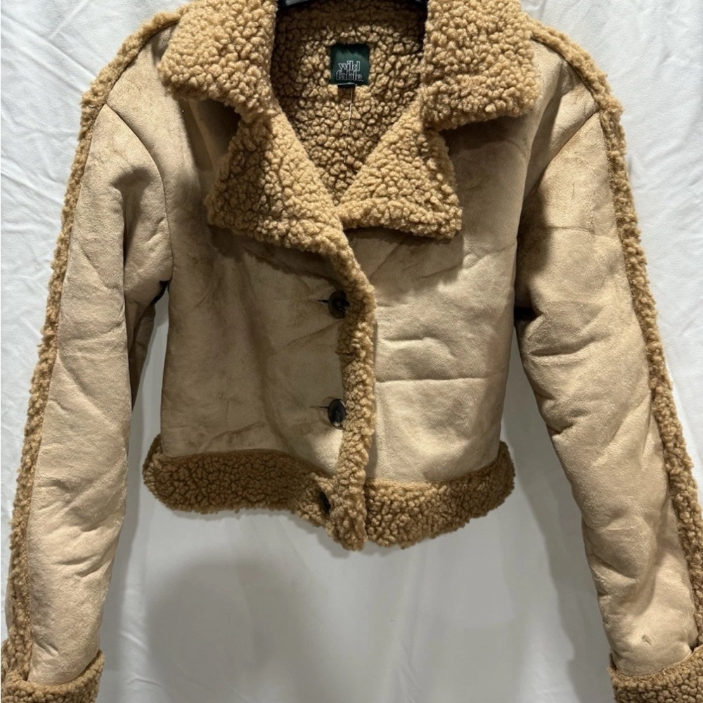 Wild Fable Teddy Sherpa Jacket Faux Shearling Cozy Crop XXS Tan Brown NEW